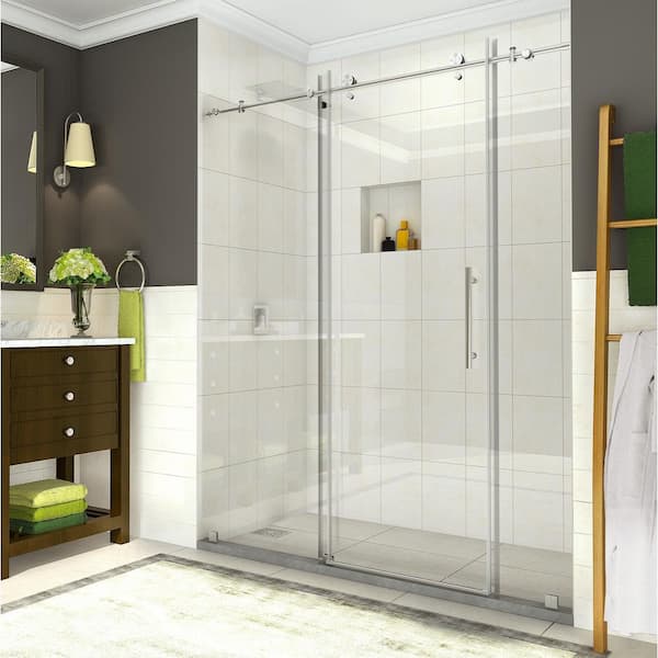 Aston Coraline 68 - 72 in. x 76 in. Completely Frameless Sliding Shower Door in Brushed Stainless Steel