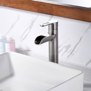 Waterfall Single Hole Single Handle Bathroom Vessel Sink Faucet with Drain in Brushed Nickel