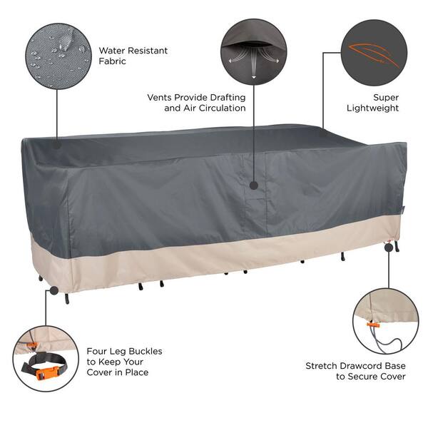 MODERN LEISURE Renaissance Ultralite Water Resistant Rect/Oval Patio Table and Chair Cover, 108 in. L x 64 in. W x 34 in. H, Gray 3017