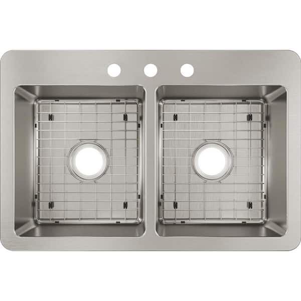 Elkay Avenue Drop-in/Undermount Stainless Steel 33 in. 50/50 Double Bowl Kitchen Sink with Bottom Grid