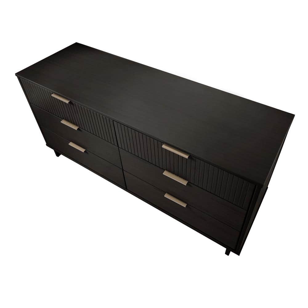 Granville Glam 6-Drawer Vertical Dresser in Black with Ribbed Detail