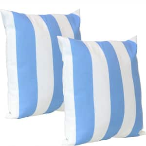 17 in. x 17 in. Beach-Bound Blue Stripe Outdoor Decorative Throw Pillows (Set of 2)