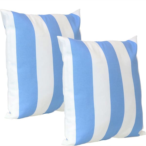 Sunnydaze 17 in. x 17 in. Beach-Bound Blue Stripe Outdoor Decorative Throw Pillows (Set of 2)