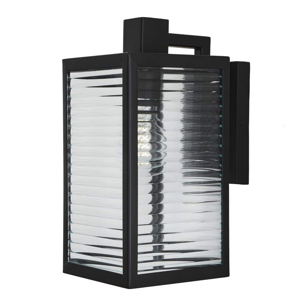 Lurelane 12 in. Matte Black 1-Light Outdoor Line Voltage Wall Sconce with No Bulb Included -  Hampton Bay, HB7100-43