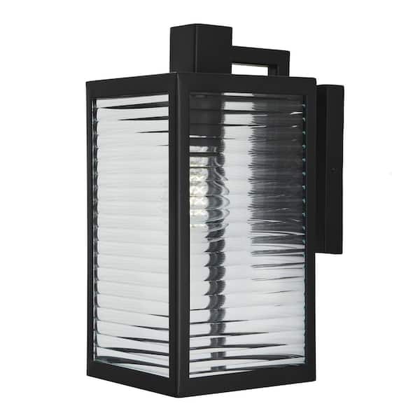 Hampton Bay Lurelane Matte Black 1-Light Line Voltage Hardwired Outdoor Porch Light Wall Lantern Sconce with No Bulb Included