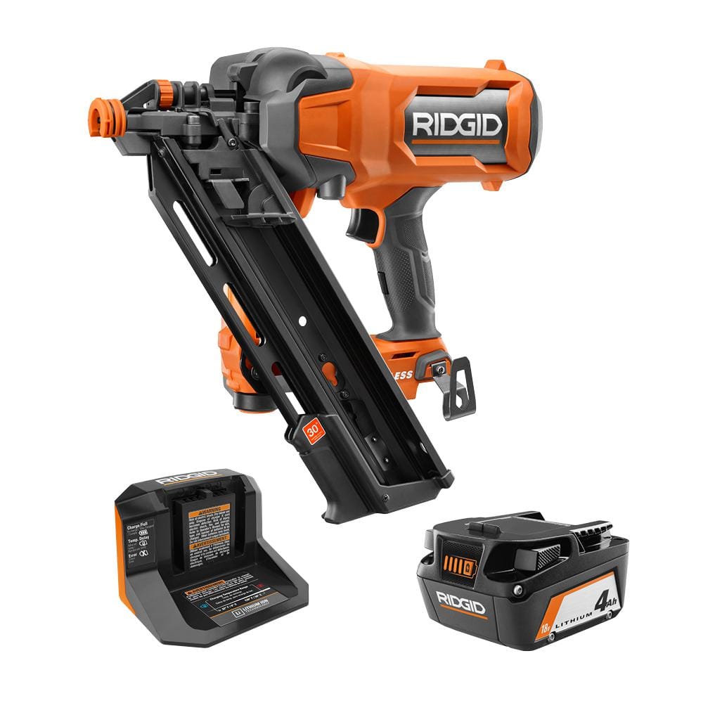 18V Brushless Cordless 30° Framing Nailer Kit w/ 4.0 Ah Battery and Charger with 18V Lithium-Ion 4.0 Ah Battery (2-Pack) -  RIDGID, R09895KNR87004P