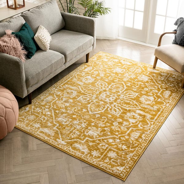 Dazzle Disa Vintage Distressed Oriental Medallion Gold 9 ft. 3 in. x 12 ft. 6 in. Area Rug