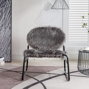 Modern Industrial Gray Plush Slant Chair Industrial Accent Chair Set of 2