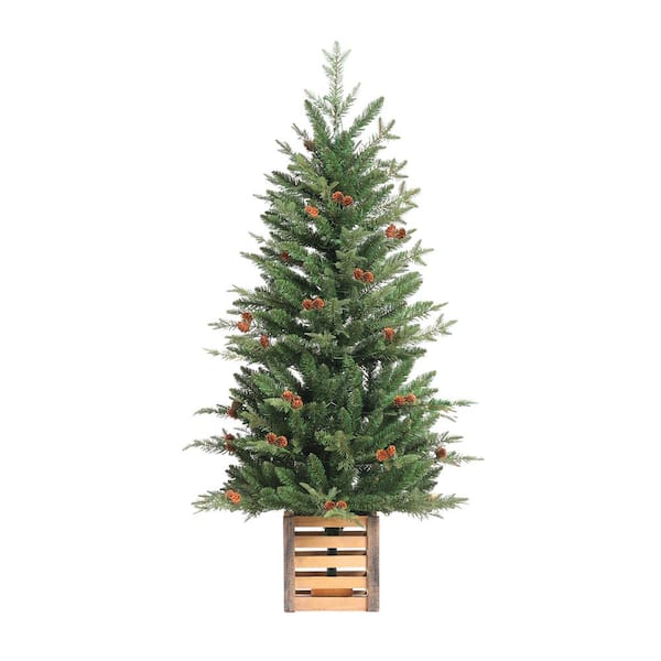 4 ft. Pre-Lit LED Battery Operated Asheville Fir Potted Artificial Christmas Tree with 100 Clear Lights