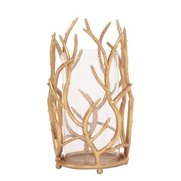 Unbranded Gold Branches Hurricane Candle Holder Small