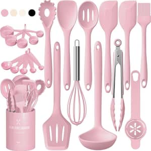 22-Piece Silicone Cooking Utensils Set, Heat Resistant Spatulas Set with Holder Cooking Set for Nonstick Cookware Pink