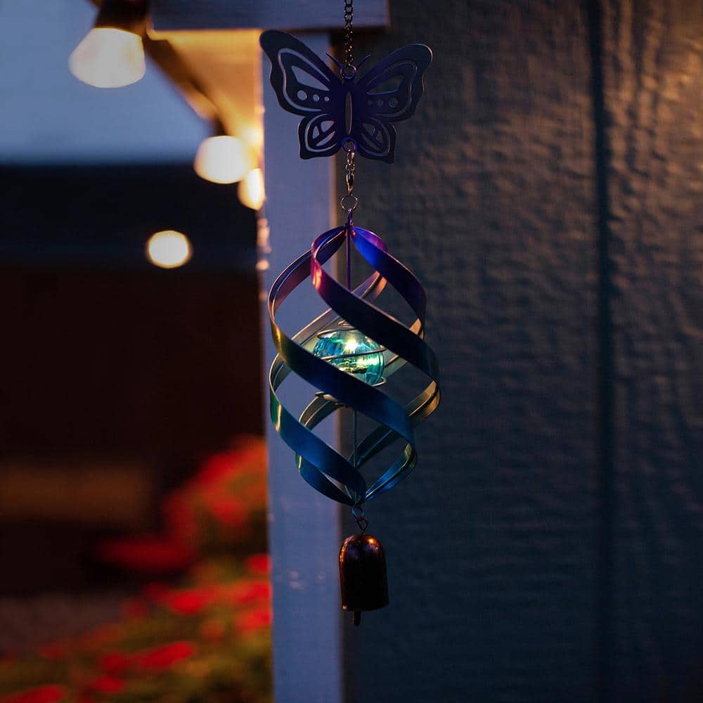 Blue and Purple Metal Butterfly Solar Wind Spinner