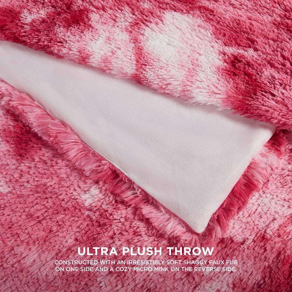 Pink Tie-Dye Shaggy Faux Fur Plush Throw Blanket 50" x 70"