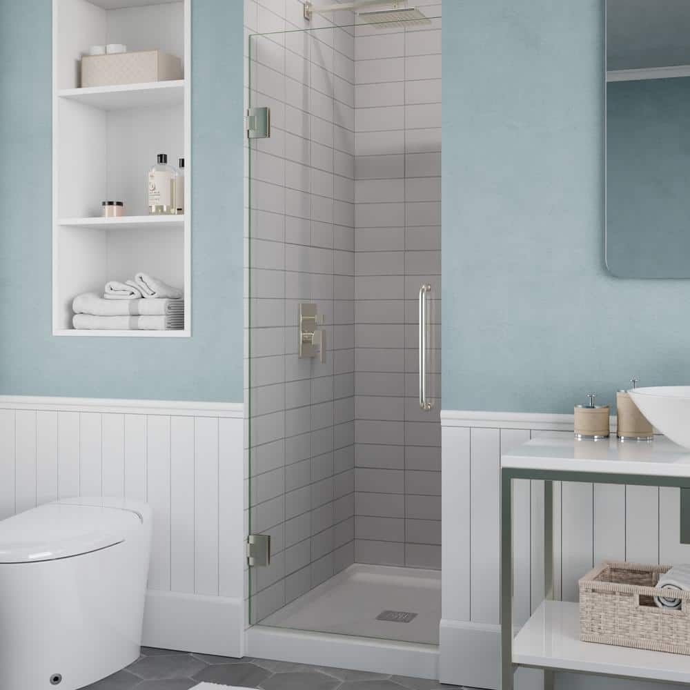 Nita Series 24 in. x 72 in. H Hinged Frameless Shower Door in Brushed Nicke
