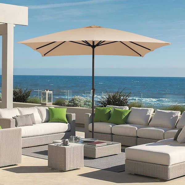 10 x 8 patio umbrella JEAREY 8 ft. x 10 ft. Steel Rectangular Market Umbrella in Beige