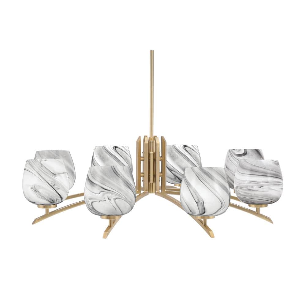 Siena 36 in. 8-Light New Age Brass Chandelier with 6 in. Onyx Swirl Glass S