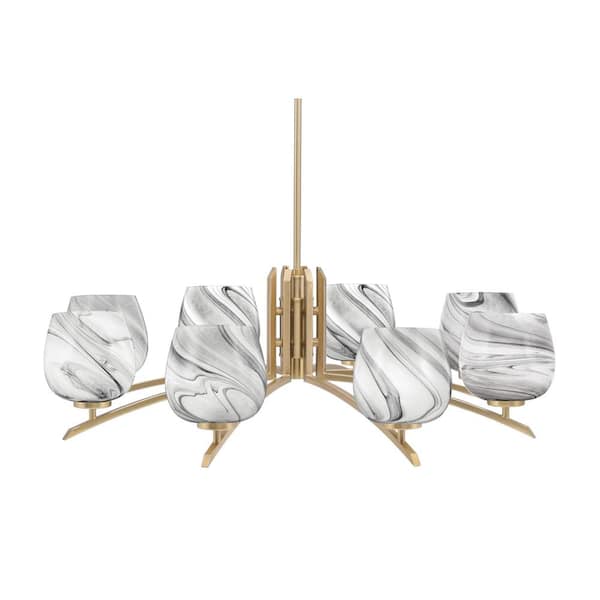 Unbranded Siena 36 in. 8-Light New Age Brass Chandelier with 6 in. Onyx Swirl Glass Shades, no bulbs included