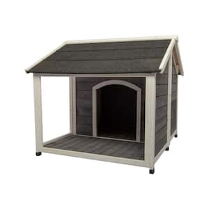 Solid Pine Wood Dog House with Porch and 1 Separate Living Rooms Medium