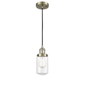 Dover 100-Watt 1 Light Antique Brass Shaded Mini Pendant Light with Clear Glass Shade
