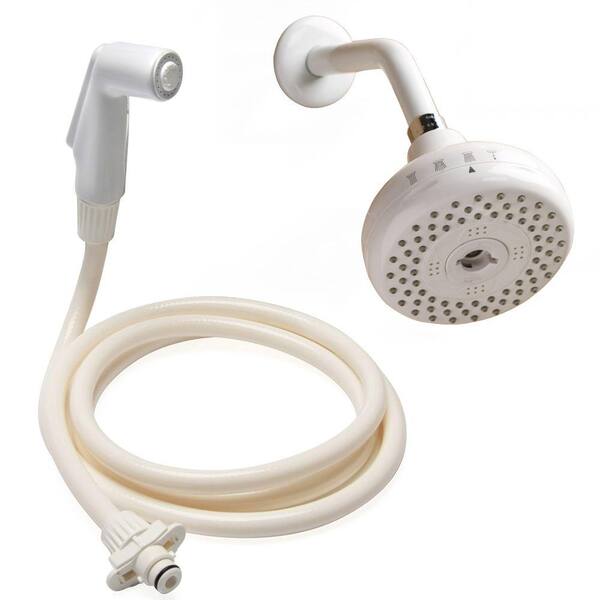 RINSE ACE 4-spray 5 in. Dual Shower Head and Handheld Shower Head in White