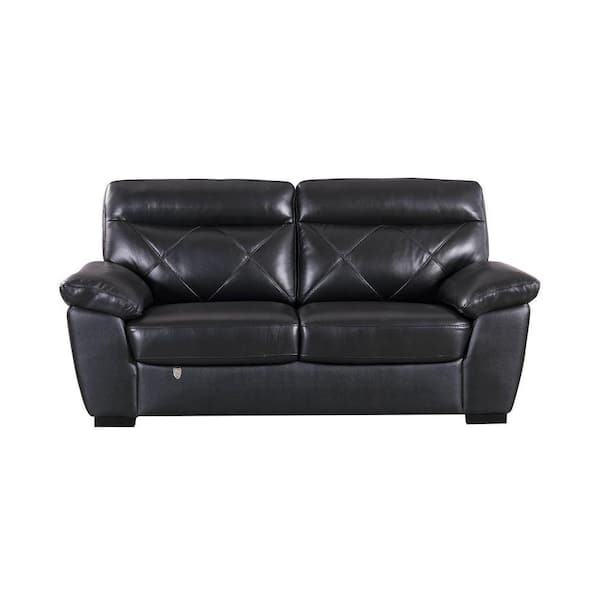Benjara 72 in. Black Diamond Pattern Leather 2-Seater Loveseat with Diamond Pattern and Padded Arms