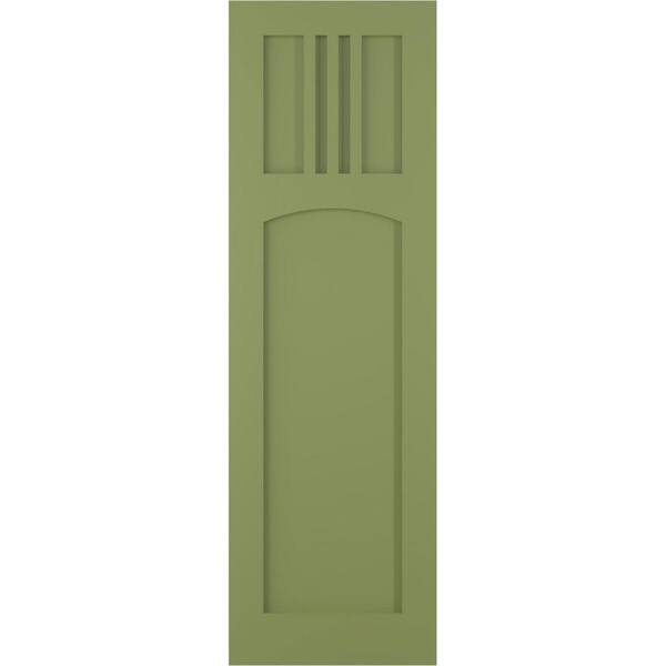 Ekena Millwork 15 in. x 67 in. PVC True Fit San Miguel Mission Style Fixed Mount Flat Panel Shutters Pair in Moss Green