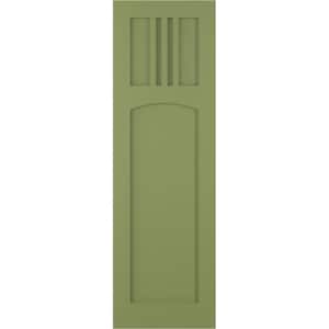 True Fit 15 in. x 77 in. Flat Panel PVC San Miguel Mission Style Fixed Mount Shutters Pair in Moss Green
