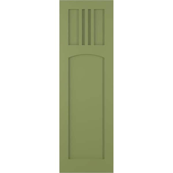 Ekena Millwork 18 in. x 74 in. PVC True Fit San Miguel Mission Style Fixed Mount Flat Panel Shutters Pair in Moss Green