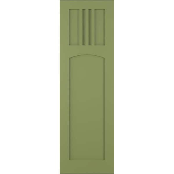 Ekena Millwork 18 in. x 80 in. PVC True Fit San Miguel Mission Style Fixed Mount Flat Panel Shutters Pair in Moss Green
