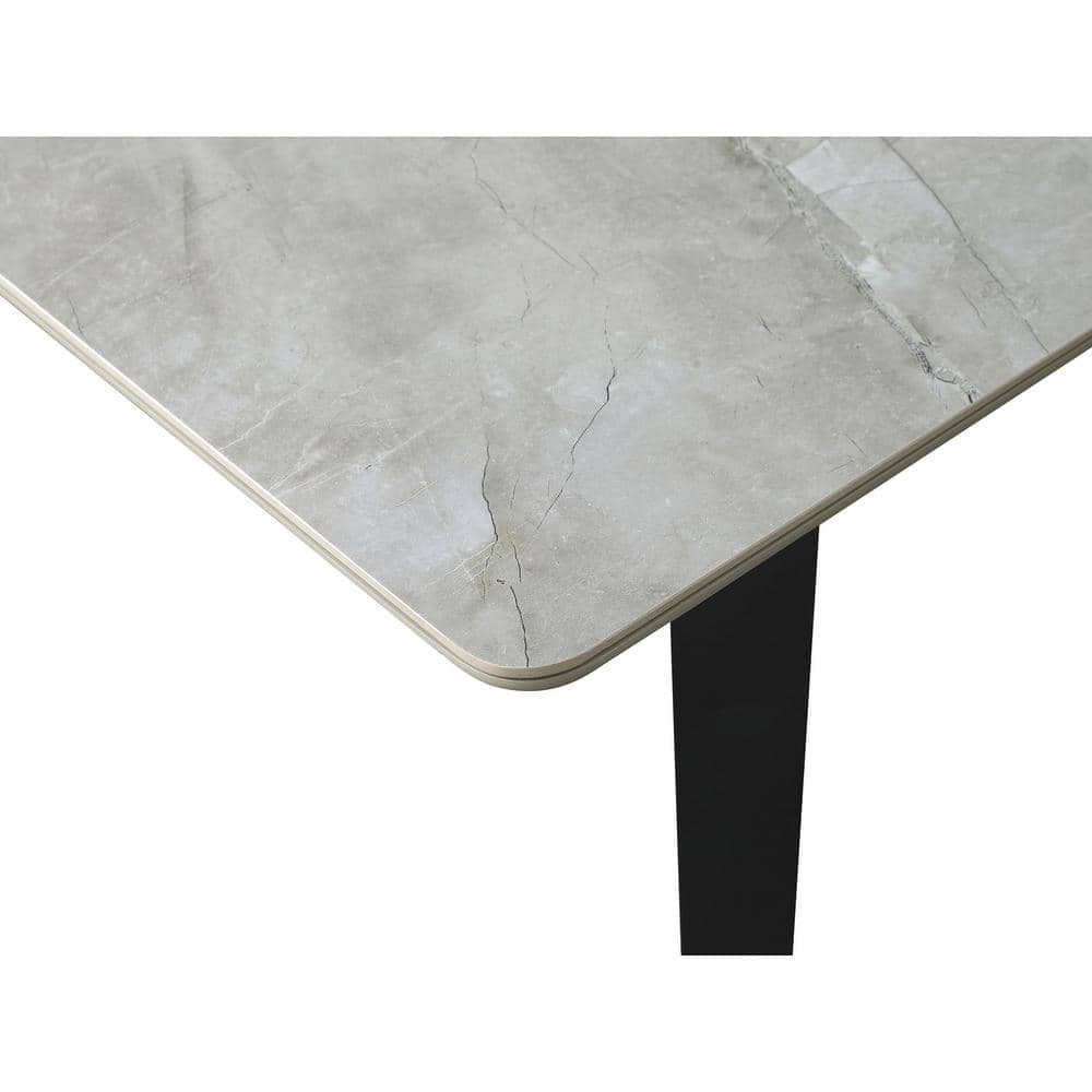 Mina Rectangular Extendable Gray Ceramic and Black Dining Table
