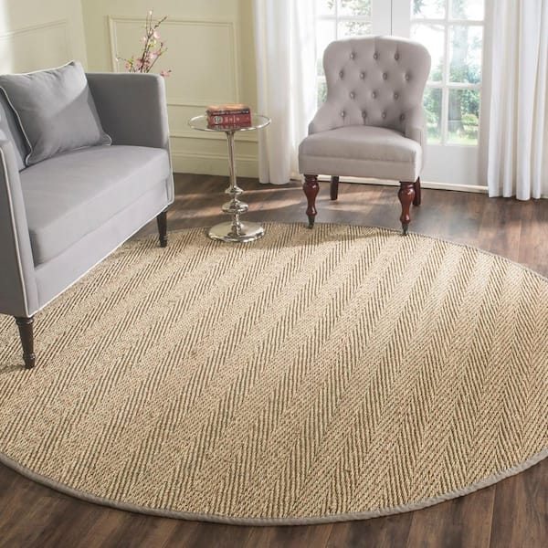 Natural Fiber Beige/Gray 8 ft. x 8 ft. Round Border Area Rug