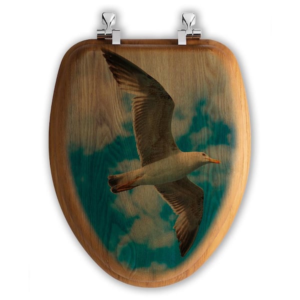 Unbranded Seagull Soars Elongated Closed Front Toilet Seat in Oak Brown