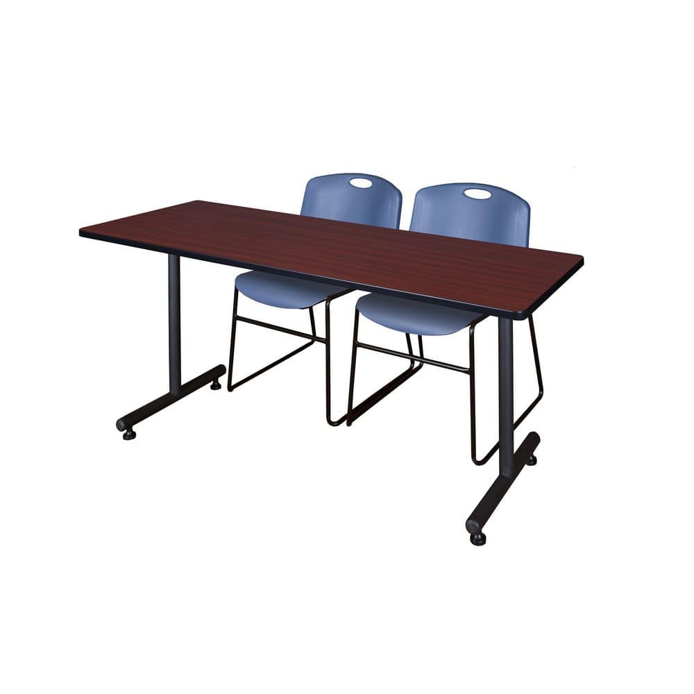 Kobe 72 in x 24 in. Mahogany T-Base Training Seminar Table Desk, 2 Zeng Stack Chairs-Blue price history on PriceWatchPro