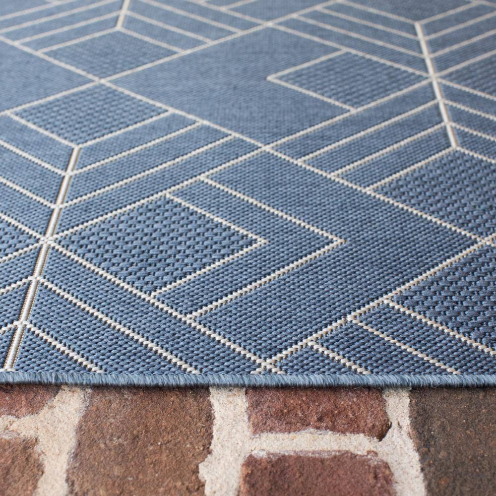 Dariya Blue Geometric Flat Woven Synthetic Runner Rug