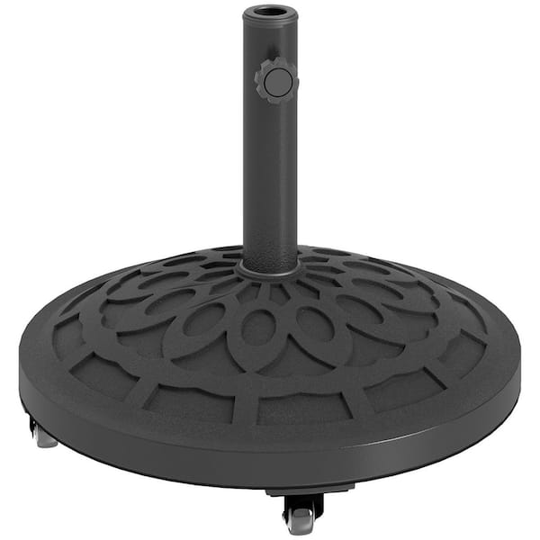 46 lb. Resin Patio Umbrella Base with Wheels, Patio Umbrella Holder for 1.3"/1.5"/1.9" Umbrella Poles in Black