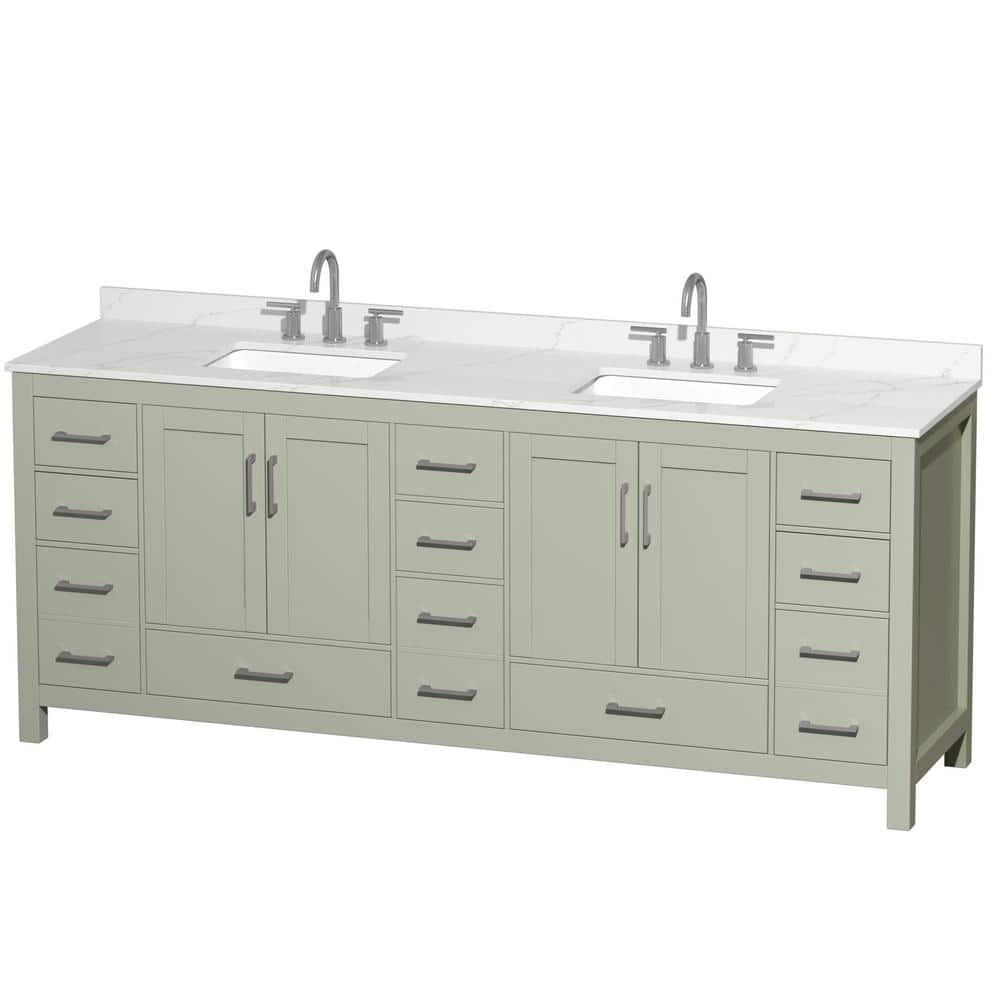 Sheffield 84 in. W. x 22 in. D x 35 in. H Double Bath Vanity in Light Green with Giotto Quartz Top price history on PriceWatchPro