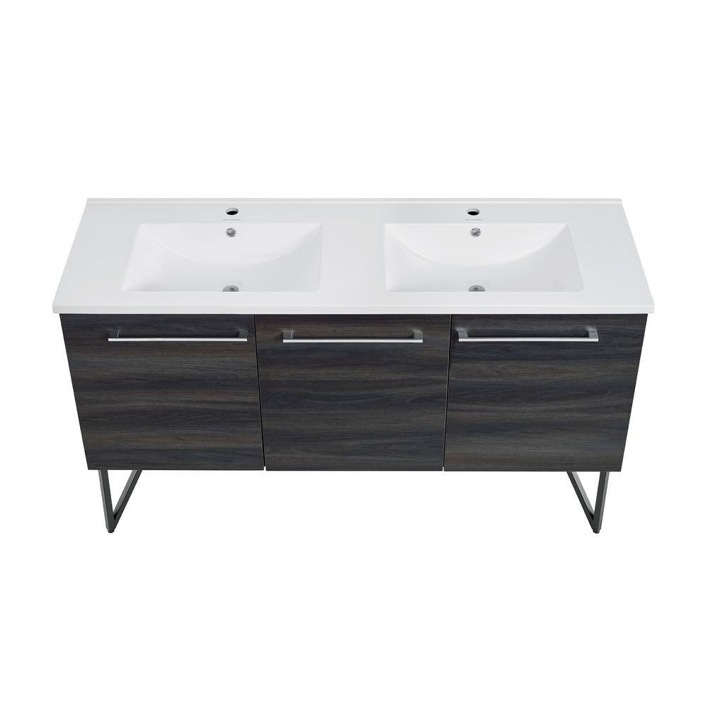 Annecy 60" Black Walnut Double Sink Freestanding Bathroom Vanity