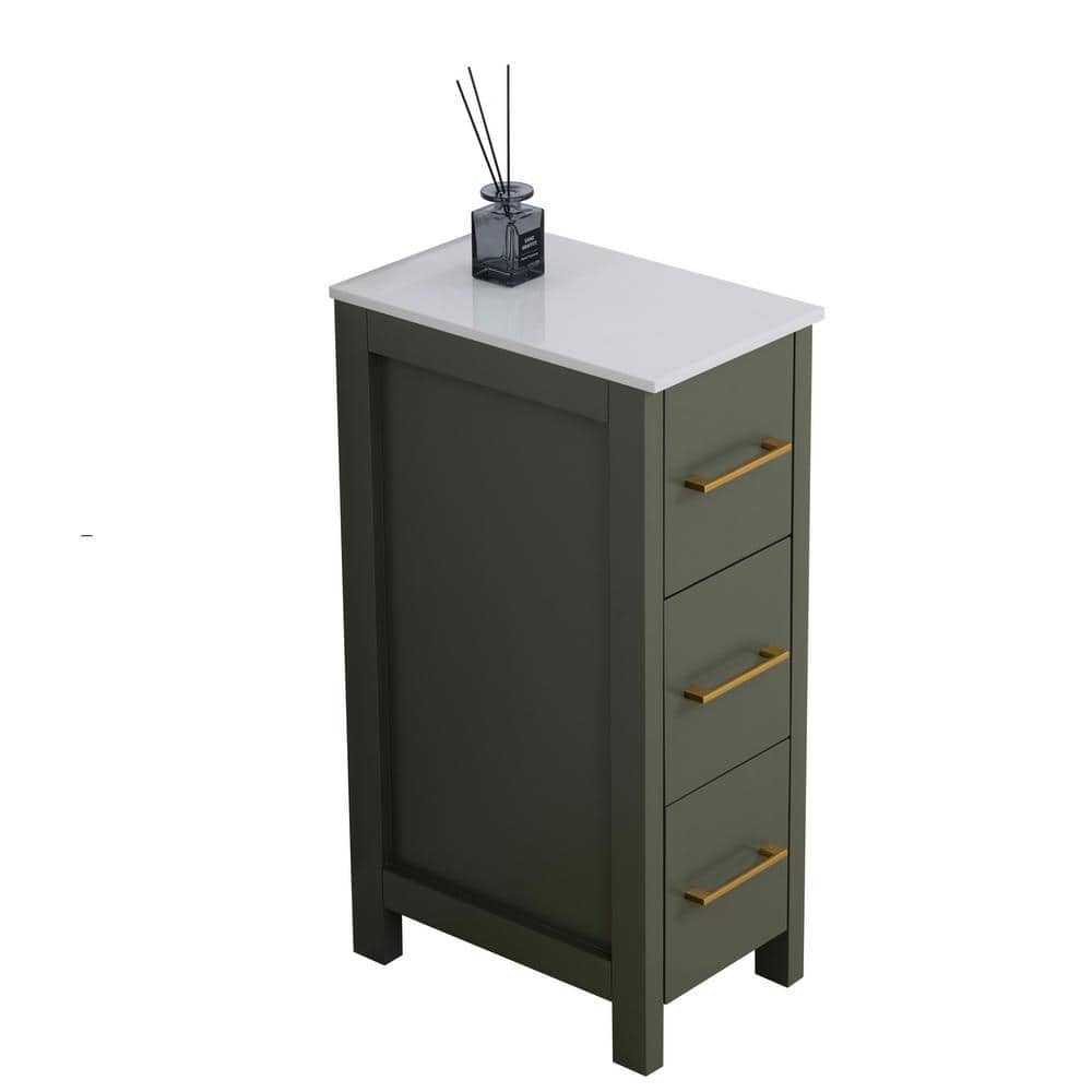Vintage Green Freestanding Bathroom Cabinet with White Ceramic Top