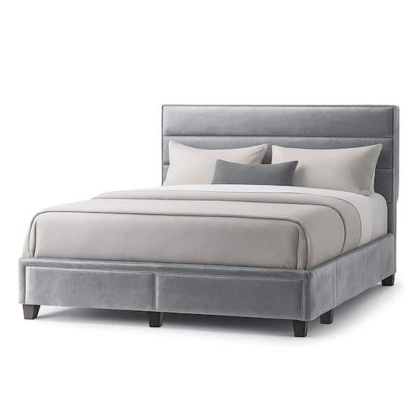 Arnia Silver Gray King Upholstered Headboard Bed Captain's Bed with 2-Storage Drawers
