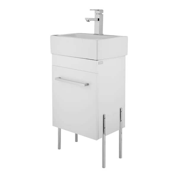 FINE FIXTURES Concordia 17 in. W x 11.75 in. D x 33.50 in. H Bathroom Vanity in White Matte with White Ceramic Top