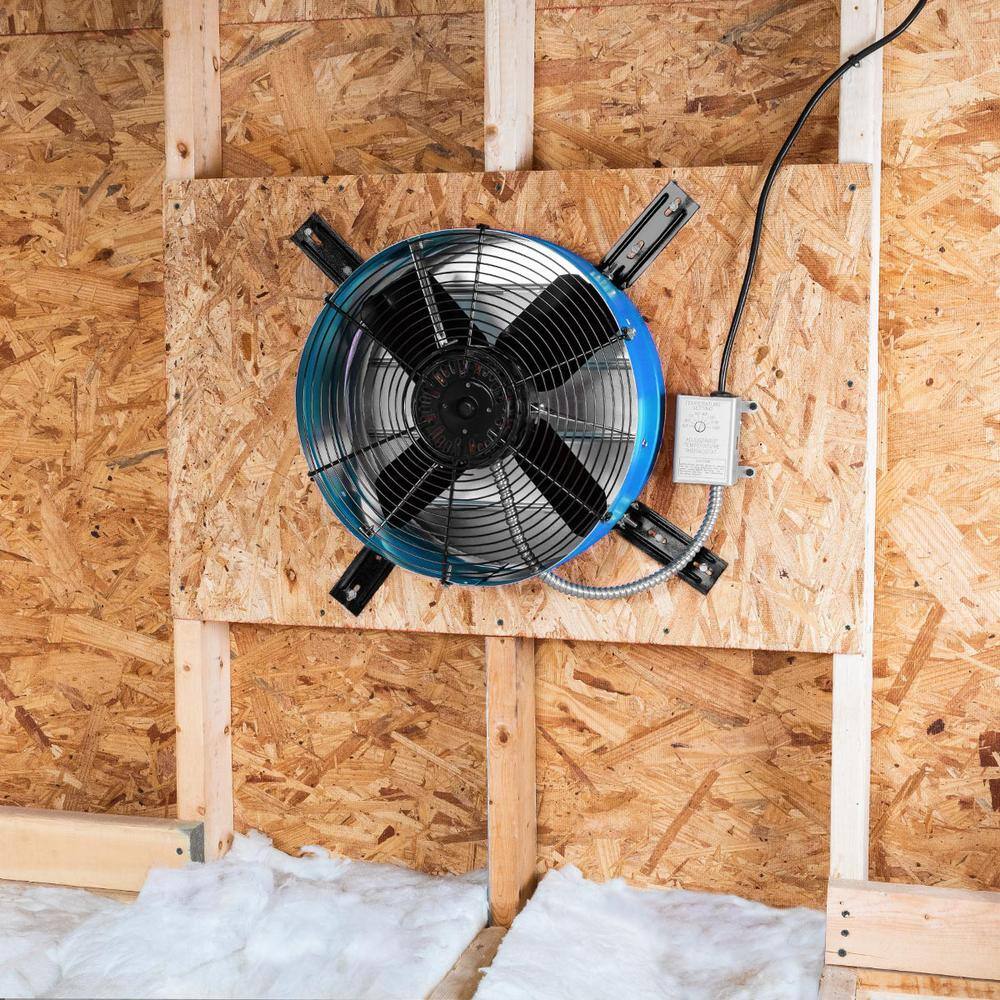 Blue and Black Galvanized Steel Roof Mount Attic Fan