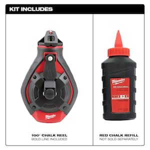 100 ft. Bold Line Chalk Reel Kit with Red Chalk and FASTBACK Compact Folding Utility Knife