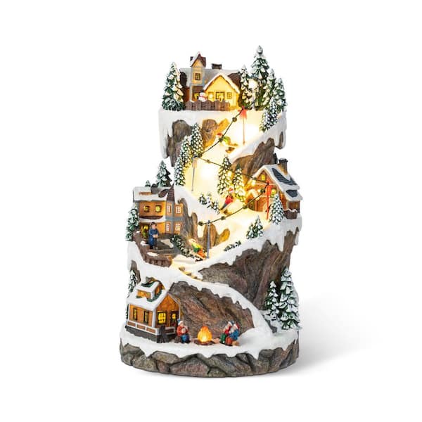 15.50 in. Lighted Skiing Moutain Resin Christmas Village with Movement and Music