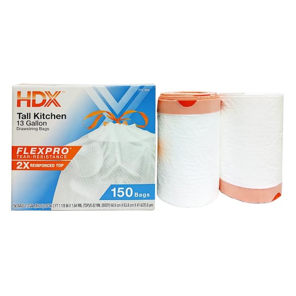 HDX 13 Gallon White Flap Tie Kitchen Trash Bags (100-Count) HDX 959009 -  The Home Depot