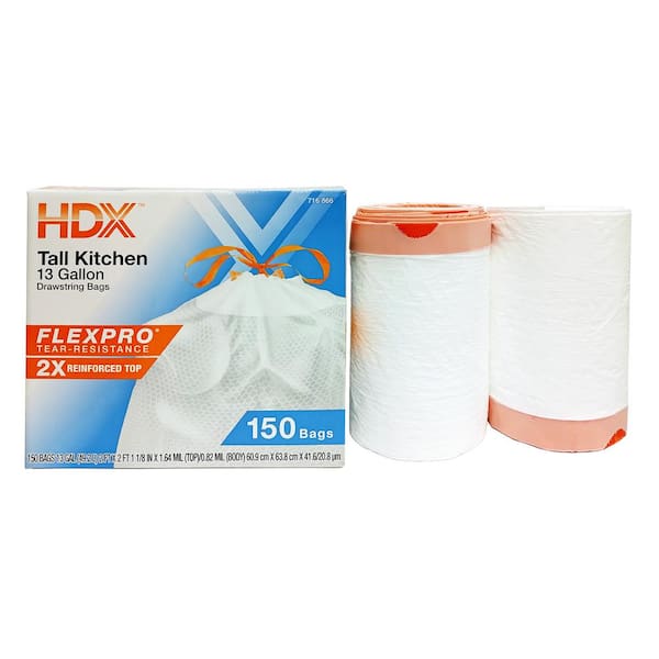 HDX FlexPro 13 Gallon Reinforced Top Drawstring Tall Kitchen Trash