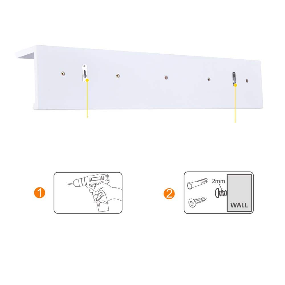 White Wooden Wall Mount Coat Rack with Shelf and 5 Hooks