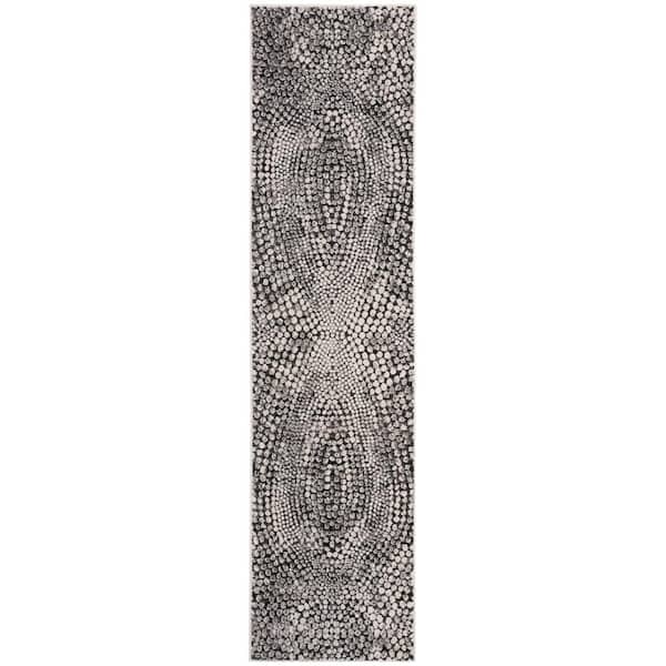 Lurex 2 ft. x 18 ft. Black/Light Gray Abstract Runner Rug