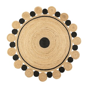 Aurora 2-Tone Jute Hippy Circle Medallion Black/Natural 6 ft. Round Area Rug