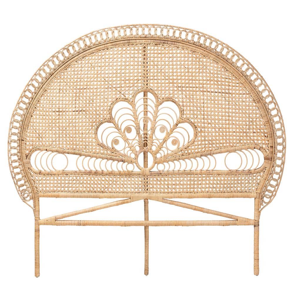 Natural Rattan Queen Size Bohemian Tufted Headboard