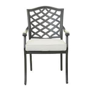Stylish and Modern Design High-Quality Weather-Resistant Silver Aluminum Outdoor Dining Chair in. White Cushion (2-Pack)